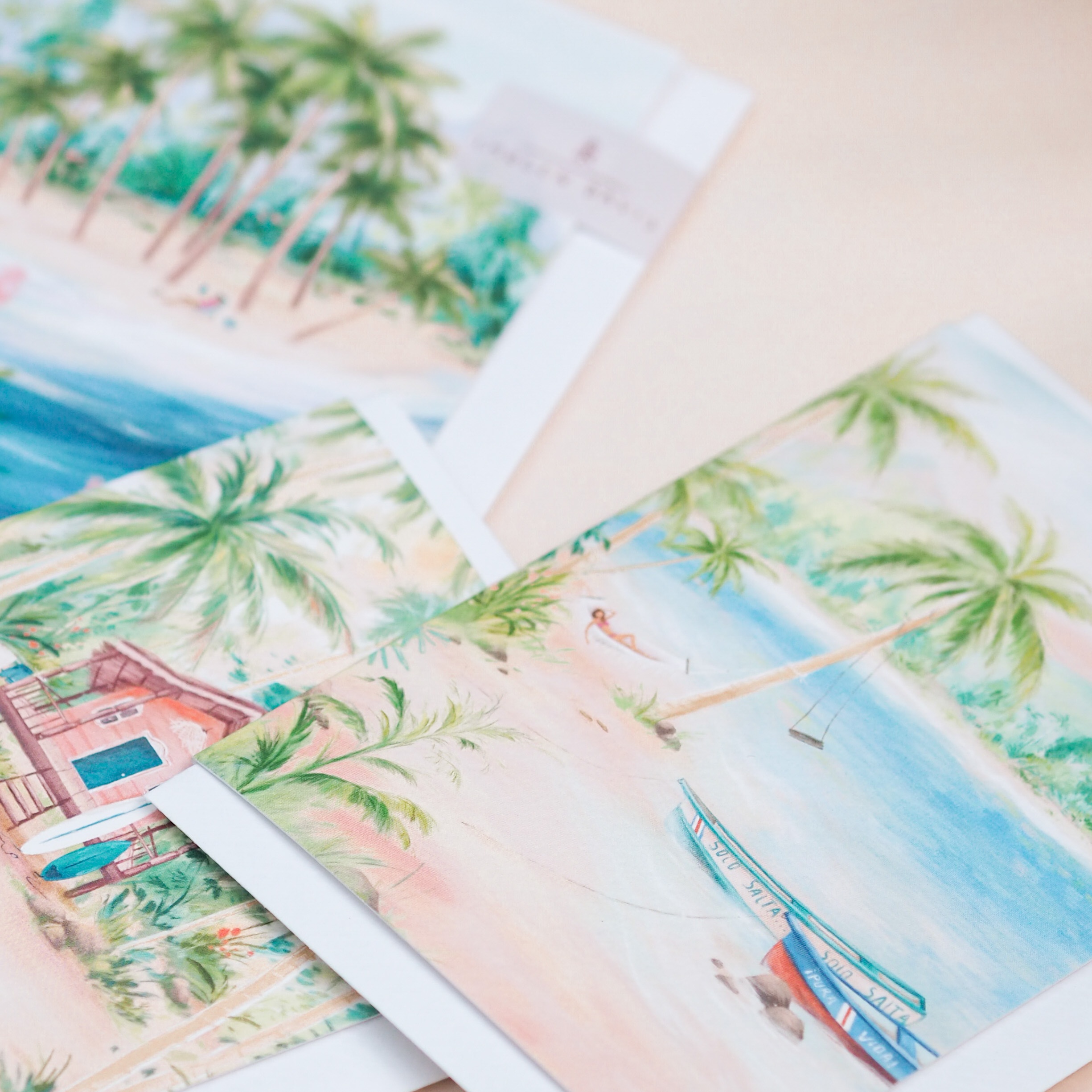 Pack of island themed illustrated greeting cards 